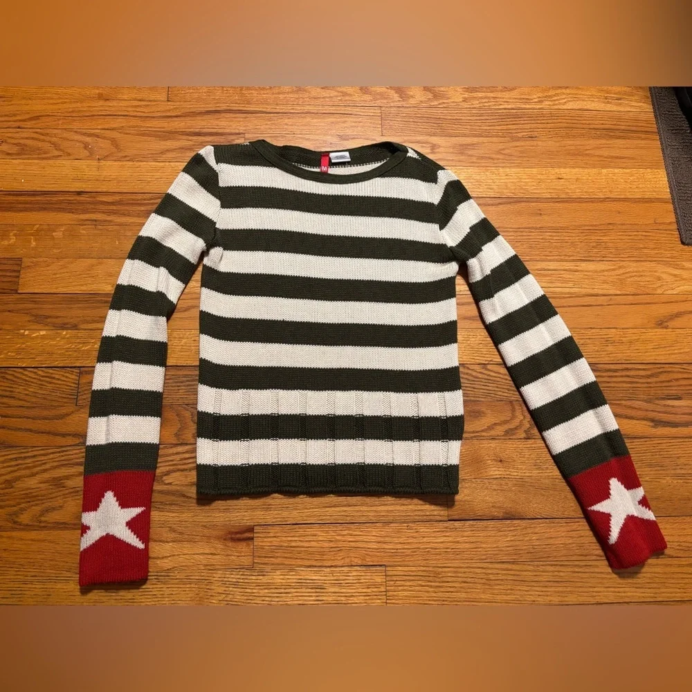 H&M Green and White Striped Sweater with Red Star Accents - Picture 1 of 8